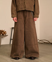Studded Double Knee Baggy Pants（Brown)