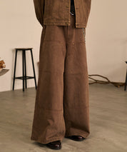 Studded Double Knee Baggy Pants（Brown)