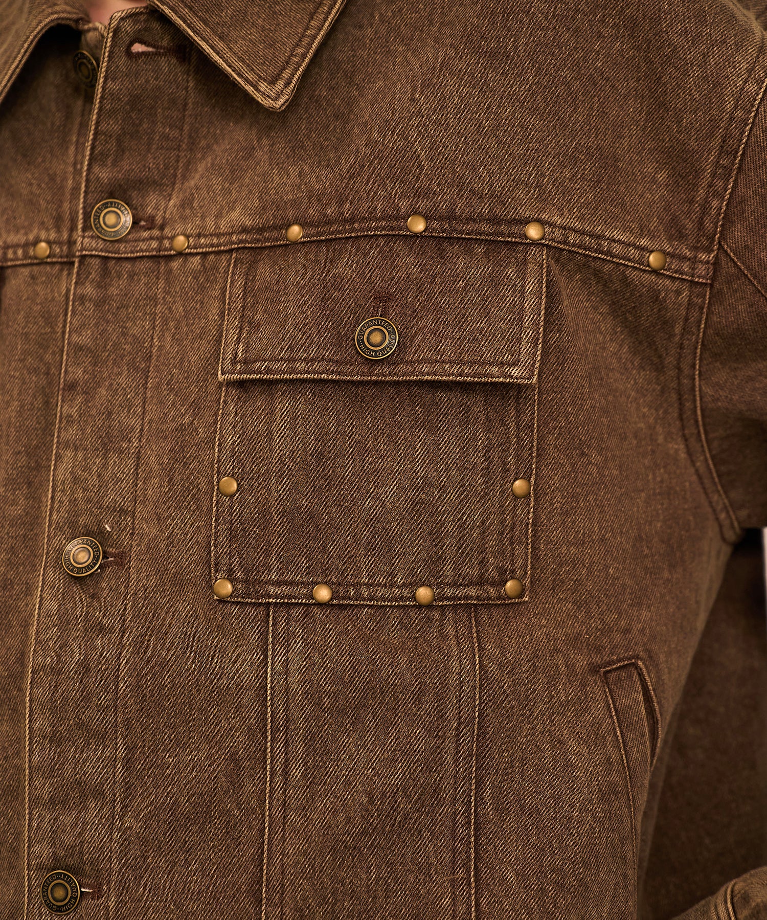 Studded Washed Denim Jacket （Brown)