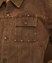 Studded Washed Denim Jacket （Brown)