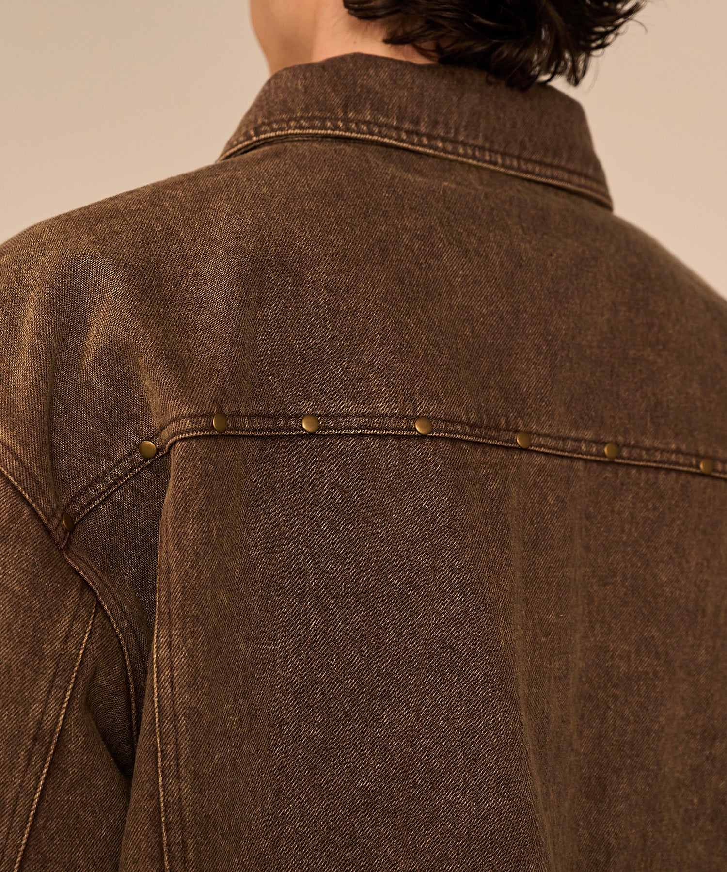 Studded Washed Denim Jacket （Brown)