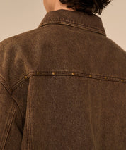 Studded Washed Denim Jacket （Brown)