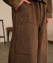 Studded Double Knee Baggy Pants（Brown)