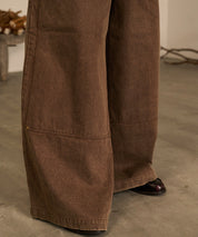 Studded Double Knee Baggy Pants（Brown)