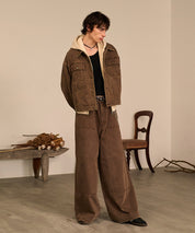 Studded Double Knee Baggy Pants（Brown)