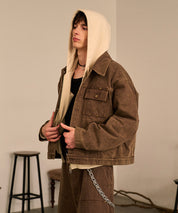 Studded Washed Denim Jacket （Brown)