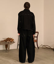 Studded Double Knee Baggy Pants（Black）