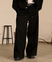 Studded Double Knee Baggy Pants（Black）