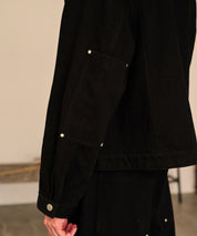 Studded Washed Denim Jacket （Black)
