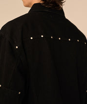 Studded Washed Denim Jacket （Black)