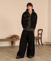 Studded Double Knee Baggy Pants（Black）