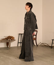 Studded Double Knee Baggy Pants（Gray)