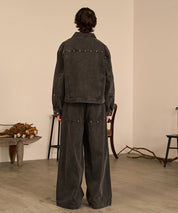 Studded Double Knee Baggy Pants（Gray)