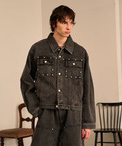 Studded Washed Denim Jacket （Gray)