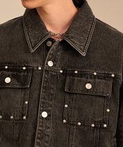 Studded Washed Denim Jacket （Gray)