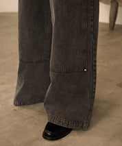 Studded Double Knee Baggy Pants（Gray)