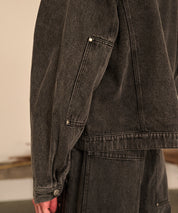 Studded Washed Denim Jacket （Gray)
