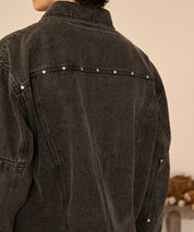 Studded Washed Denim Jacket （Gray)