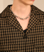 Grid Check Open Collar Shirt（Black）