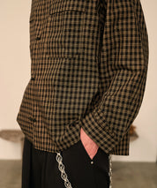 Grid Check Open Collar Shirt（Black）