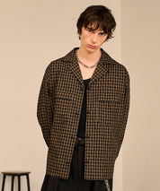 Grid Check Open Collar Shirt（Black）