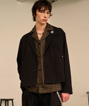 Grid Check Open Collar Shirt（Black）